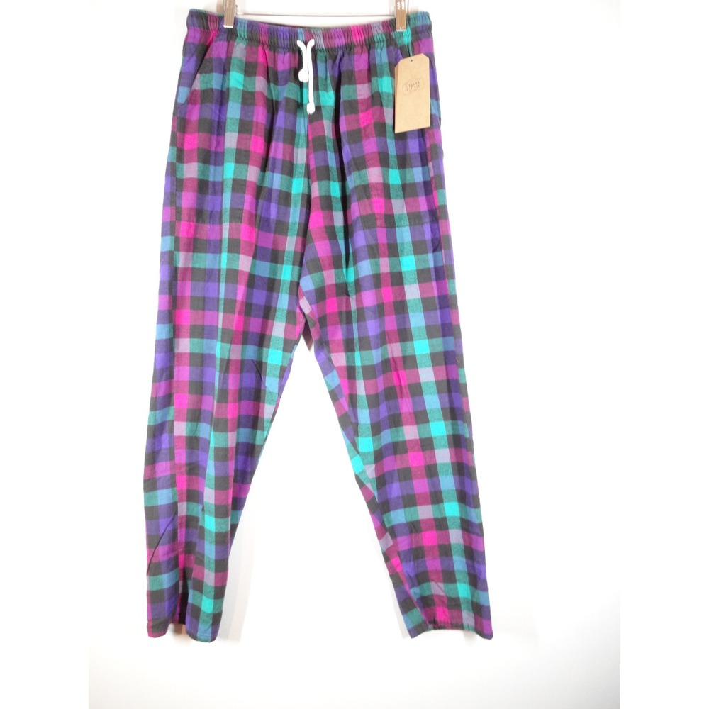 VTG Royal Knight Pajama Pants Mens L/XL Purple Plaid Cotton 90s Loungewear